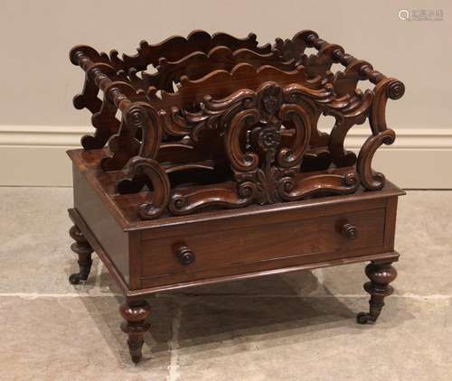 A rosewood canterbury, 19th century, the four carved scrolli...