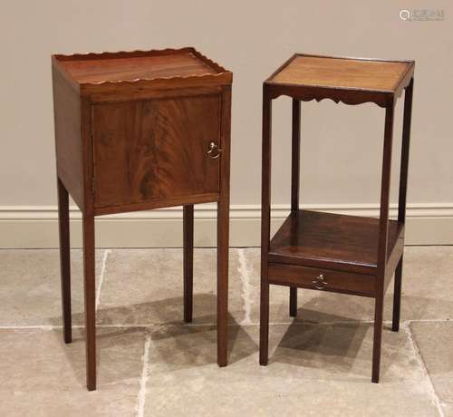 A George III mahogany bedside cupboard, the scalloped galler...