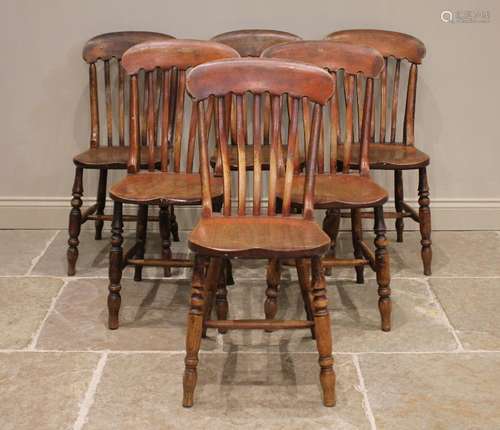 A well matched set of six Victorian elm and ash kitchen chai...