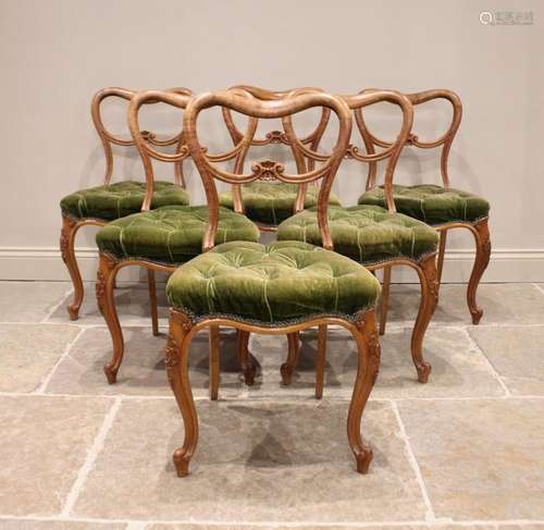 A set of six Victorian satin birch dining chairs, each with ...