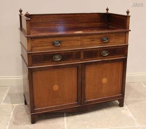 An Edwardian mahogany and satinwood crossbanded washstand, t...