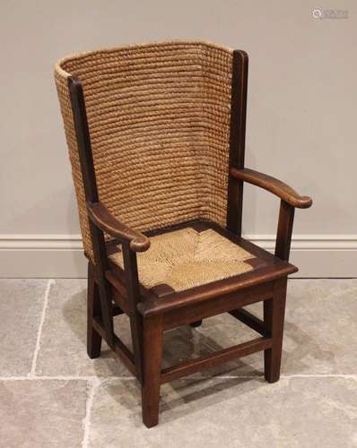 An oak and skep work Orkney chair, early 20th century, the t...