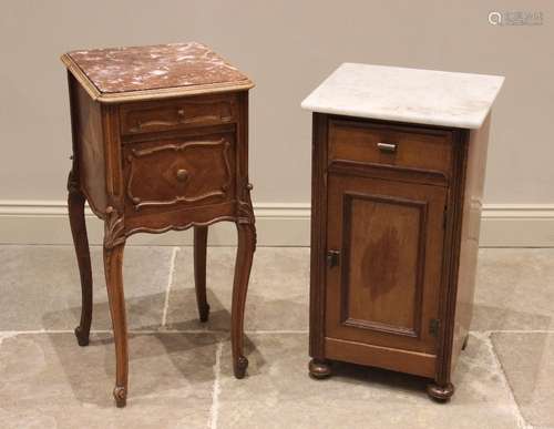 A French Louis XV style kingwood and rouge marble bedside ca...