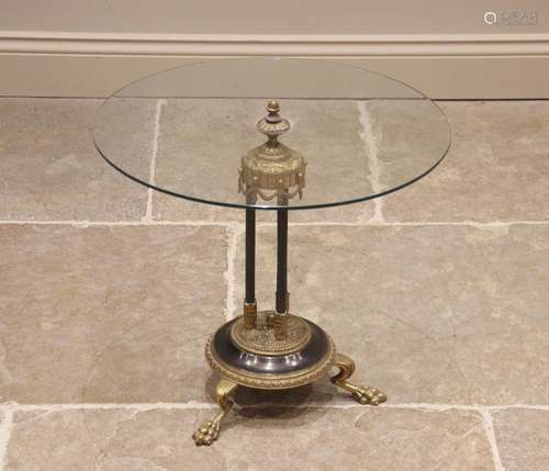 A Regency style gilt metal glass top drinks table, 20th cent...