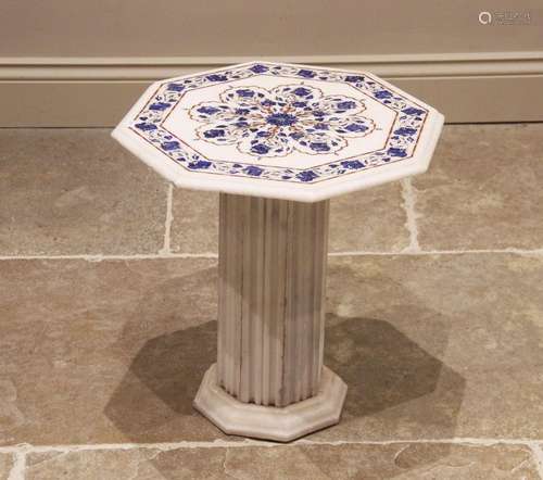 A white marble pietra dura pedestal table, 20th century, the...