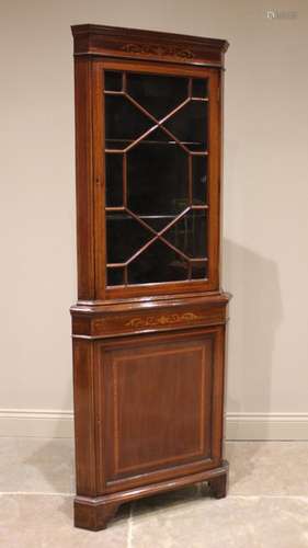 An Edwardian mahogany and satinwood crossbanded freestanding...