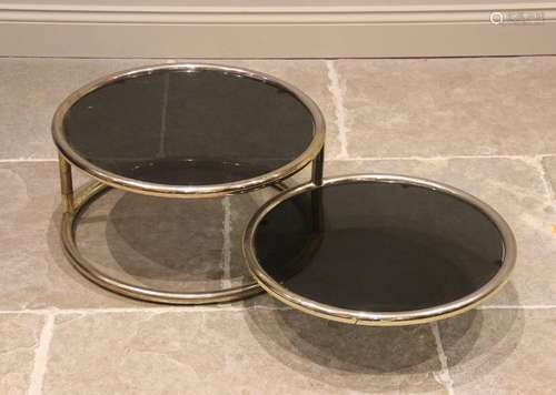 A gilt metal and smoked glass two tier coffee table, mid 20t...