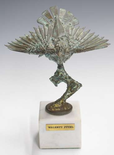 Walenty Pytel bronze study of a bird, on marble base with na...