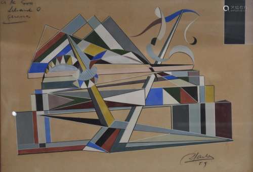 Modernist geometric study, named to top right to Lilian Mari...