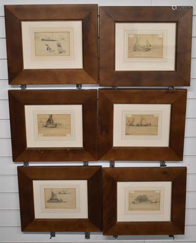 George Charles Haite (1855-1924) six pencil sketches of boat...