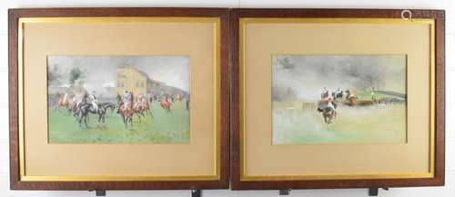 Pair of horseracing watercolour and gouache studies, both si...