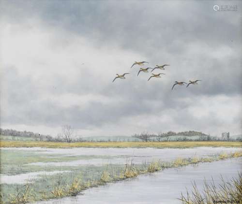 Geoffrey Campbell Black (born 1925) oil on canvas birds in f...