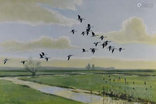 Peter Scott (1909-1989) signed print of geese in flight, 38 ...