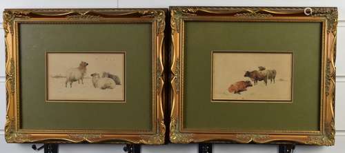 F E Valter pair of Victorian watercolours of sheep and cattl...