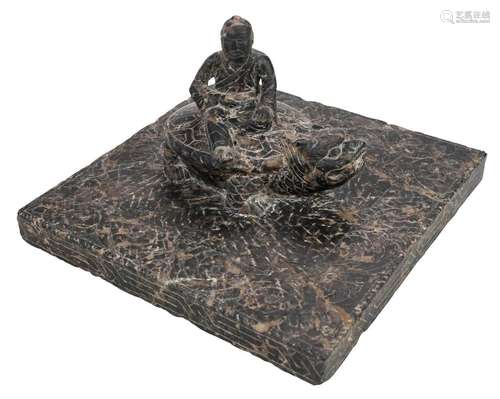 Chinese Carved Stone Paper Press, Boy on Turtle