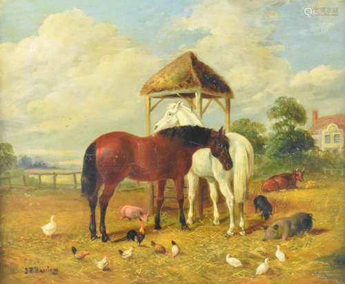 In the manner of J F Herring oil on board study of two horse...