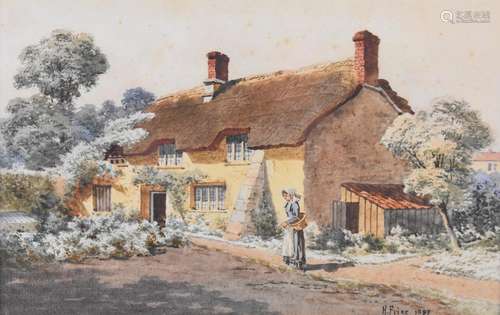 Harry Frier (1849-1921) watercolour study of a thatched cott...