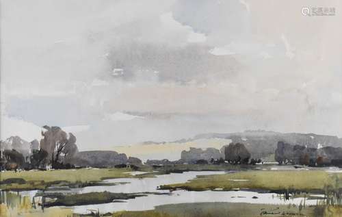 Edward Wesson (1910-1983) watercolour marsh or estuary lands...