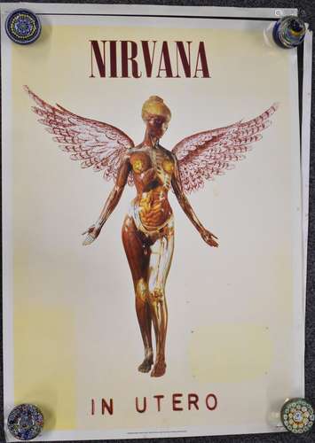 Three 1994 Nirvana posters comprising In Utero album, Bleach...