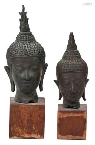 Two Thai Bronze U Thong Style Heads of Buddha