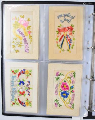 Seventy three WW1 embroidered silk postcards including regim...