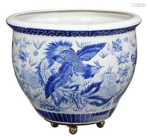 Monumental Blue and White Chinese Jardiniere