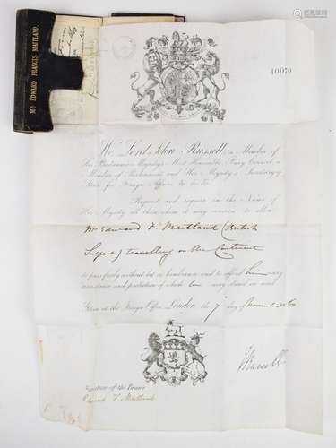 Victorian passport for Edward Francis Maitland, dated 1860, ...