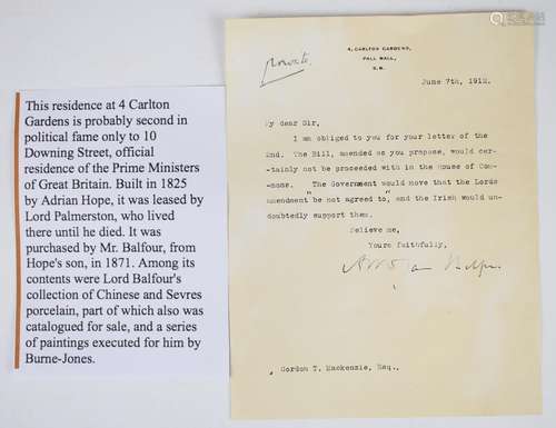 James Arthur Balfour (former British Prime Minister) signed ...