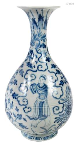 Chinese Underglaze Blue Peony Vase with Flared Rim
