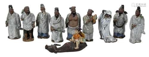 Group of Ten Chinese Clay Figures