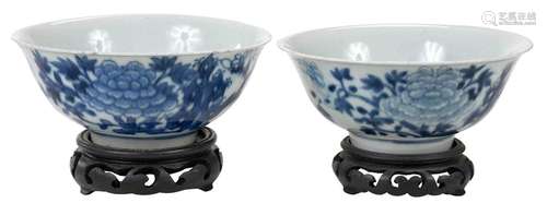 Two Chinese Underglaze Blue Peony Bowls