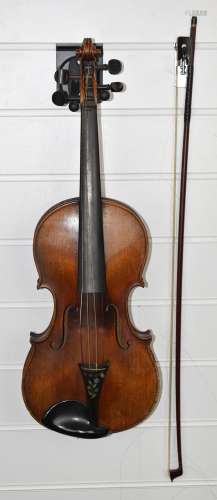19thC anonymous single piece back violin decorated with flor...