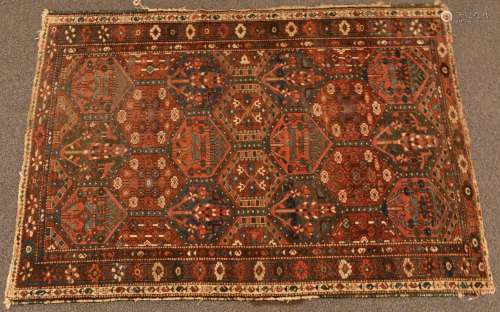 Turkoman rug with alternating gul design and cream border, 2...