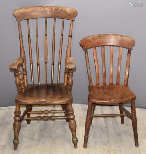 Windsor high back armchair and a further Windsor chair