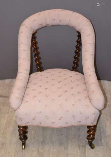 Victorian upholstered chair with barley twist supports