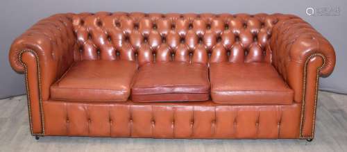 Chesterfield red leather three seat sofa