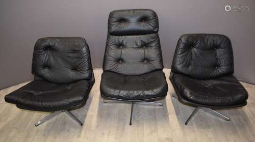Three retro or mid century designer swivel chairs with chrom...