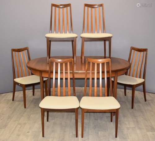 G Plan retro mid century extending table and six chairs, tab...