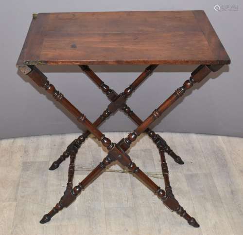 19thC mahogany folding campaign table, W69 x D52 x H74cm