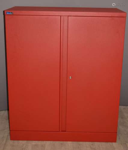Two red metal office storage cabinets by Silverline, W80 x D...