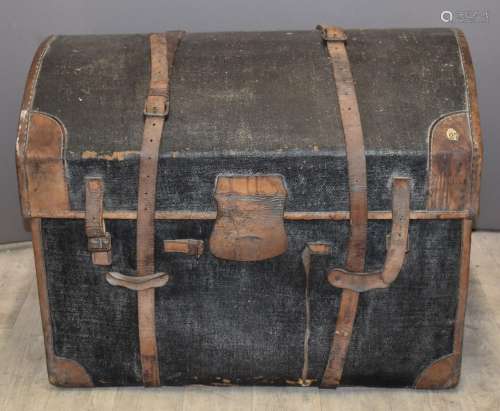 Leather bound dome top travelling trunk or chest, L78 x D54 ...