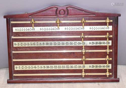 Brass and stained wood snooker/billiards scoreboard, width 7...