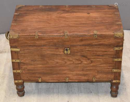 Brass bound chest, raised on four turned legs, W65 x D36 x H...