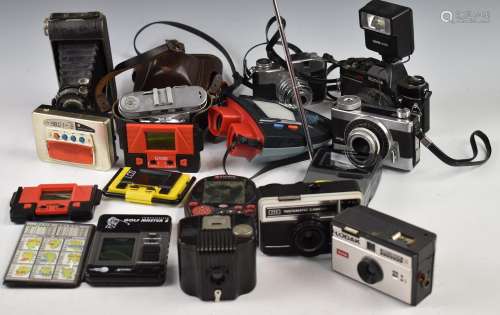 Collectable cameras to include Konica Autoreflex TC, Agimati...
