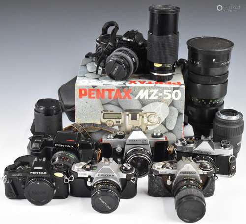 Eight 35mm SLR cameras comprising Fujica AZ-1 with 1:2.2 55m...