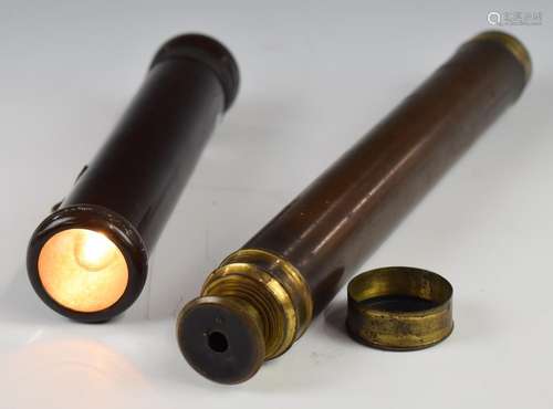 Magnet Bakelite torch and a brass four draw telescope, the c...