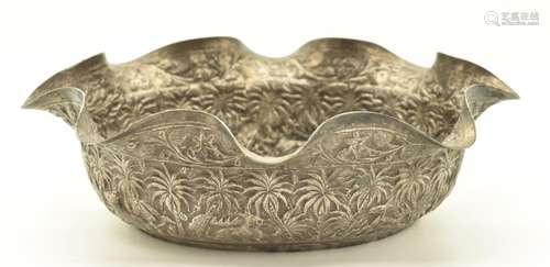 Burmese or Indian silver bowl with embossed decoration of va...