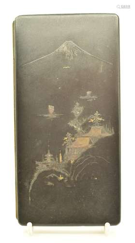 Japanese gold and silver inlaid cigarette case with mount Fu...