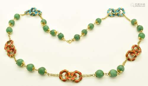 A 14k gold beaded necklace set with aventurine quartz and ci...