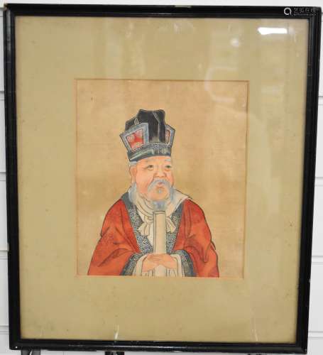 19th / 20thC Chinese watercolour on silk of scholar holding ...